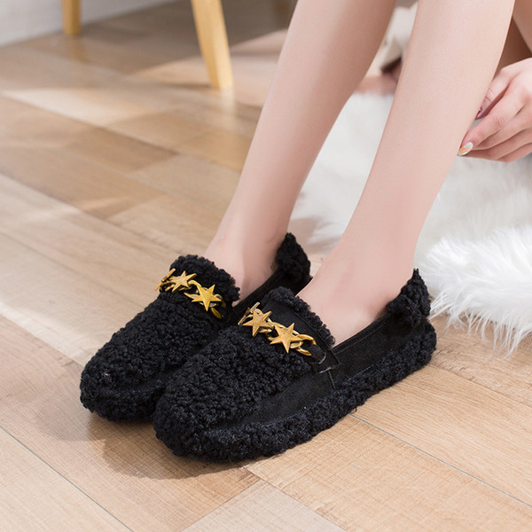 Зимни дамски ежедневни обувки с равна подметка и метален елемент в два цвята 