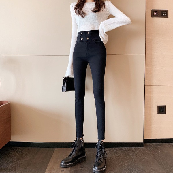 Дамски втален панталон с висока талия и асиметрично закопчаване