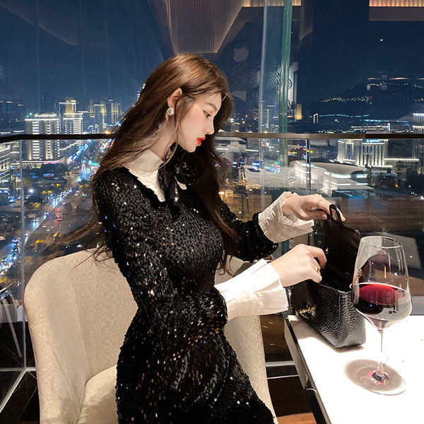 Елегантна къса рокля с пайети в черен цвят