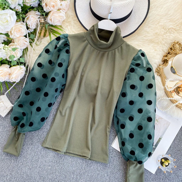 Bluză de damă modernă cu guler polo și mâneci largi în mai multe culori