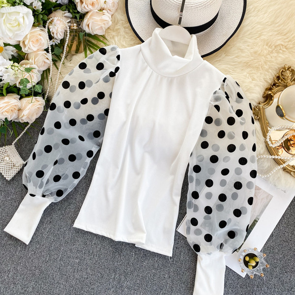 Bluză de damă modernă cu guler polo și mâneci largi în mai multe culori