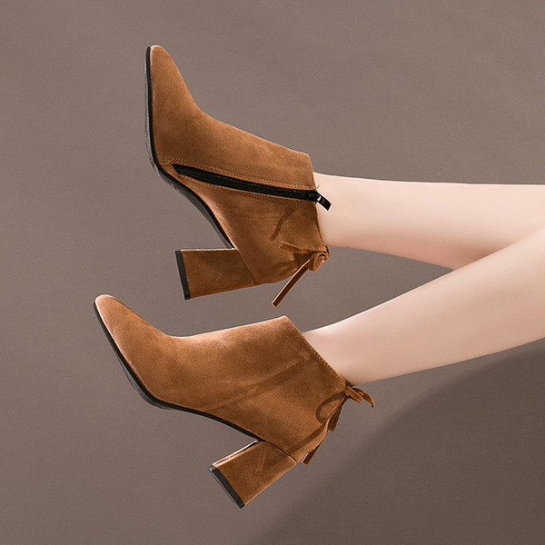 Cizme de dama din piele intoarsa cu toc gros in mai multe culori