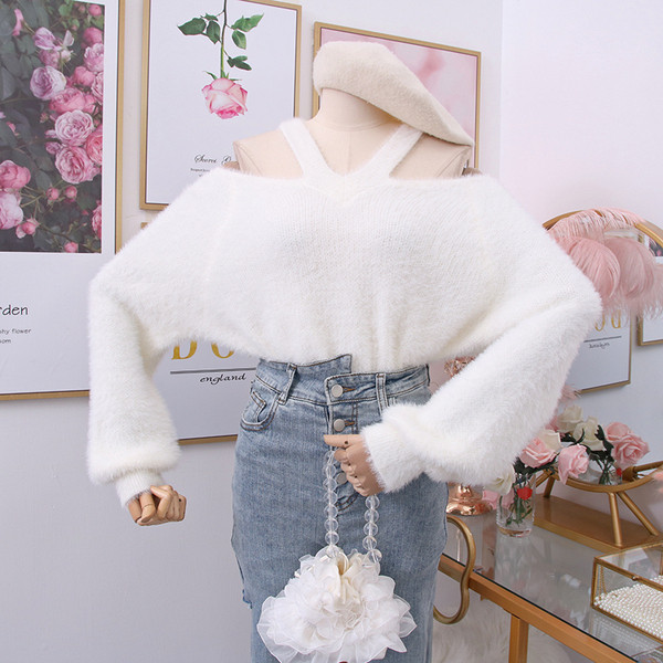 Pulover de dama model nou cu decolteu spitz si umerii goi - mai multe culori