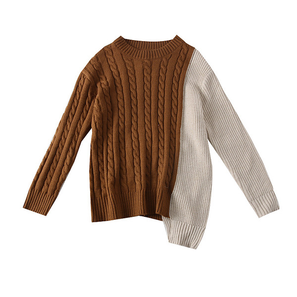 Pulover de dama modern cu decolteu rotund - maro, gri si negru