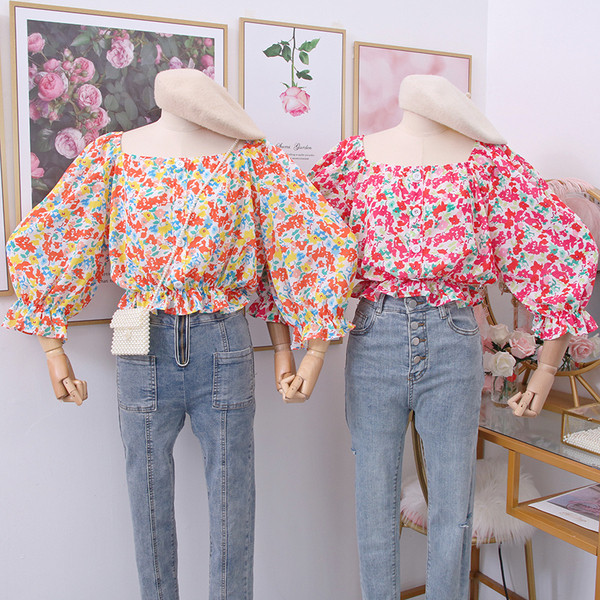 Bluza de dama model nou cu decolteu patrat si model floral - mai multe culori