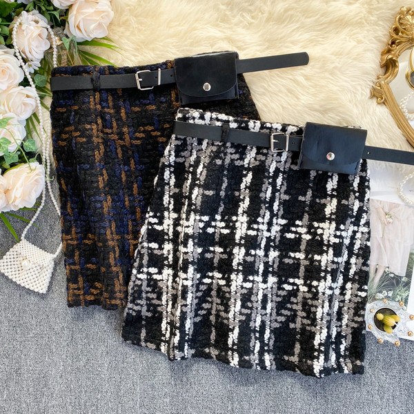 Fusta de iarna de dama moderna cu curea in doua culori