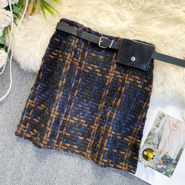 Fusta de iarna de dama moderna cu curea in doua culori