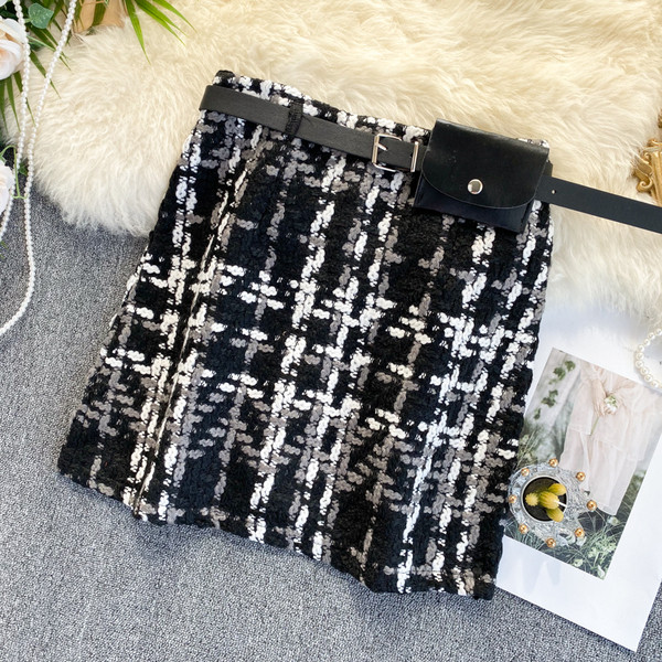 Fusta de iarna de dama moderna cu curea in doua culori