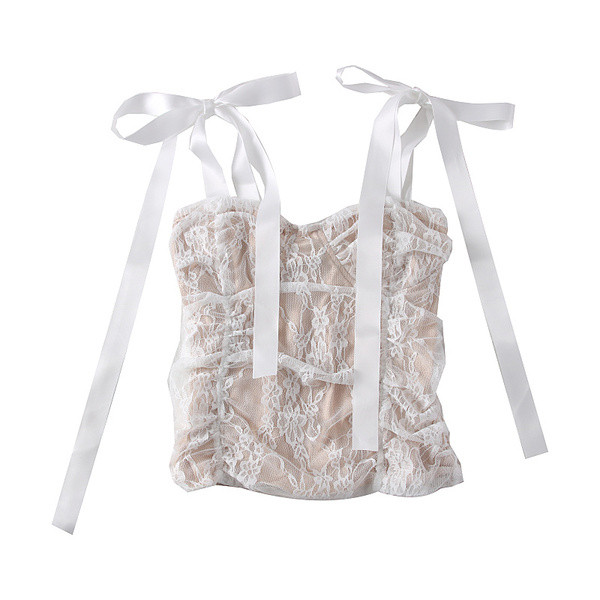 Maiou de dama din dantela model nou cu bretele in alb si negru