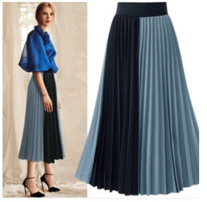 Fusta lunga plisata de dama eleganta cu talie inalta in doua culori