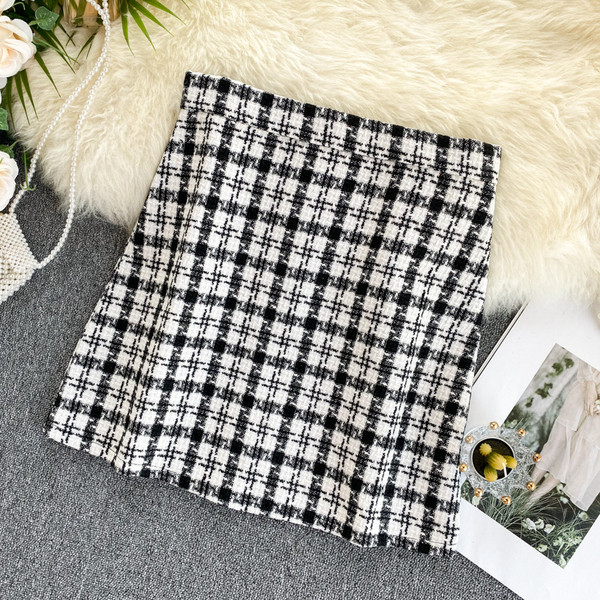 Fusta dama in carouri model drept cu talie inalta in trei culori