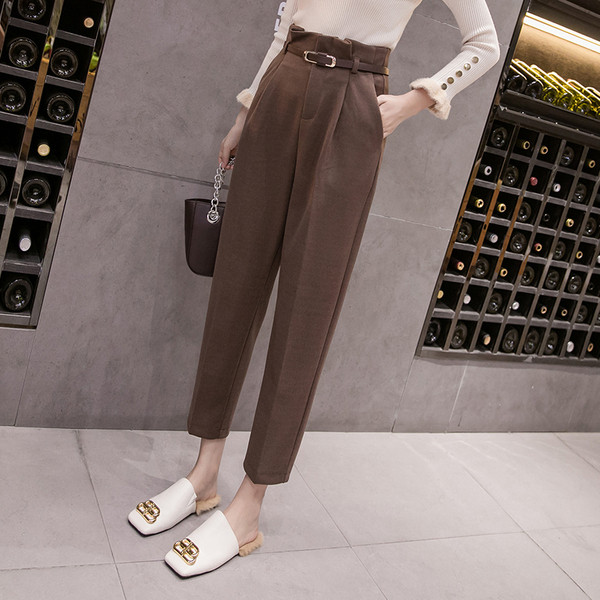 Pantaloni moderni de dama cu centura si buzunare - lungime 9/10