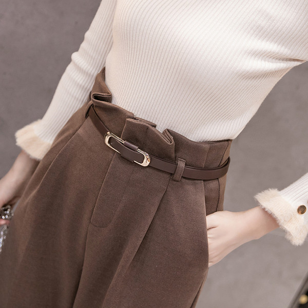 Pantaloni moderni de dama cu centura si buzunare - lungime 9/10