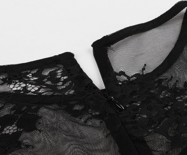 Rochie scurtă de damă elegantă cu dantelă și decolteu O în negru