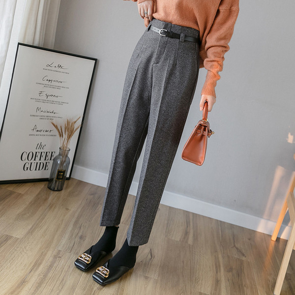 Model nou de pantaloni de dama cu centura si buzunare in culorile gri si maro