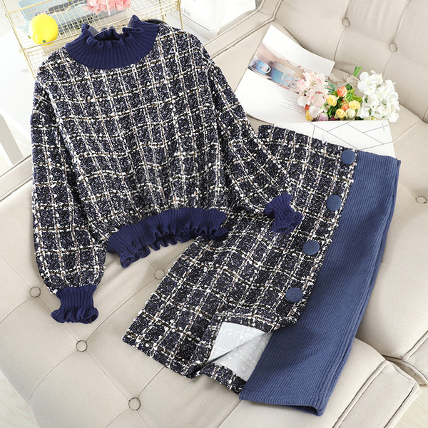 Set de toamnă-iarnă pentru femei HIT modern din două părți în albastru și maro