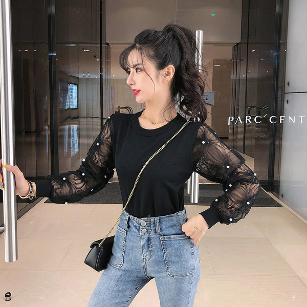 Bluză de damă modernă în roz și negru cu mâneci din tul