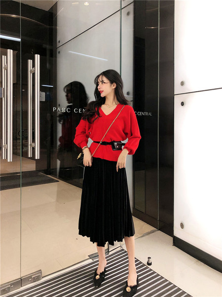 Set de pulover, fusta si curea dama in doua culori