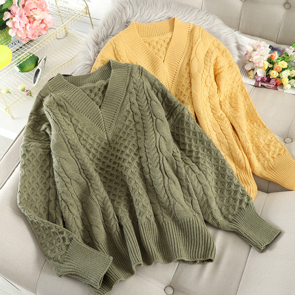 Pulover casual de dama cu decolteu spitz in trei culori