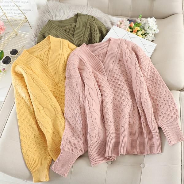 Pulover casual de dama cu decolteu spitz in trei culori