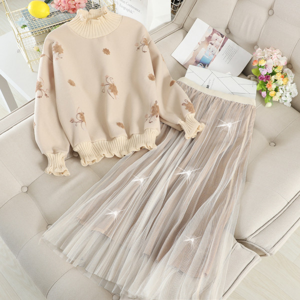 NOU set pulover dama + fusta plisata in trei culori