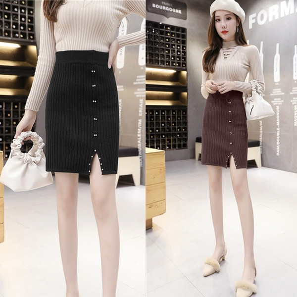 Fusta de dama moderna model Slim cu fanta in negru, gri si maro