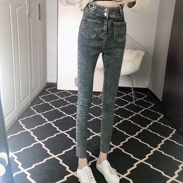 Blugi casual lungi, cu buzunare, în albastru și negru