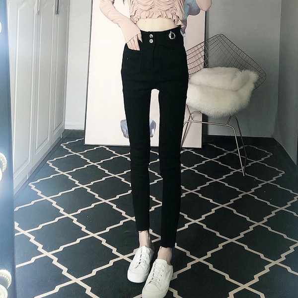 Blugi casual lungi, cu buzunare, în albastru și negru