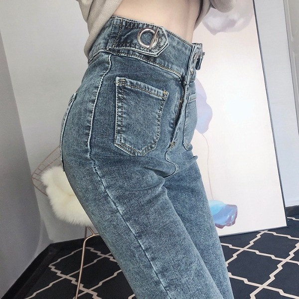 Blugi casual lungi, cu buzunare, în albastru și negru