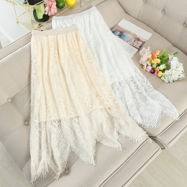 Μοντέρνα γυναικεία φούστα με  δαντέλα με υψηλή μέση σε τρία χρώματα