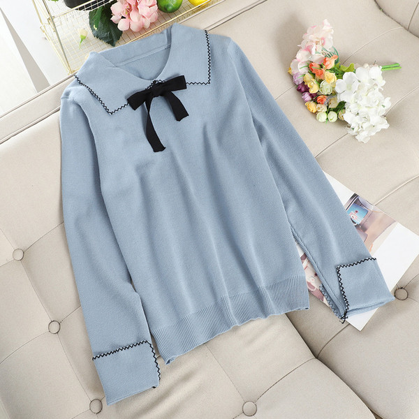 Γυναικείο πουλόβερ με κολάρο και κορδέλα σε διάφορα χρώματα