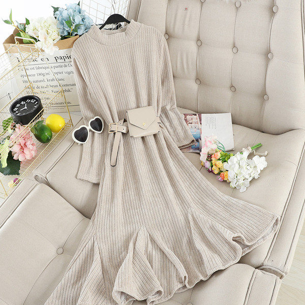 Γυναικείο καθημερινό φόρεμα με ζώνη σε τρία χρώματα