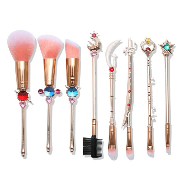 Σετ από 8 βούρτσες μακιγιάζ διαφορετικών μεγεθών σε ροζ-χρυσό χρώμα