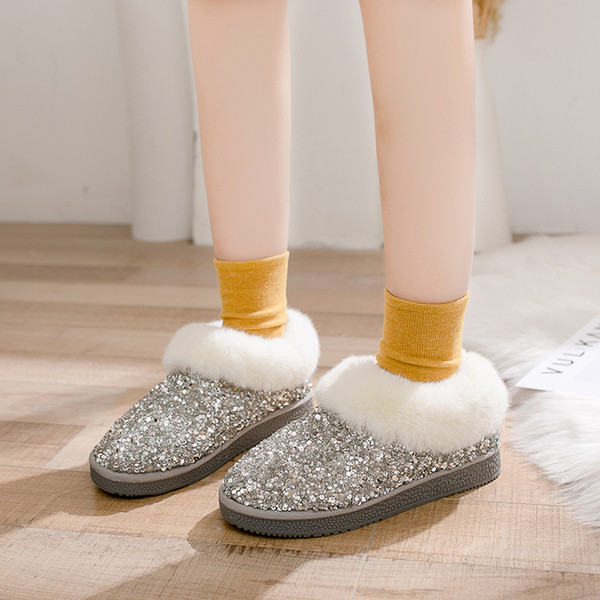 NOU Cizme de iarnă de damă moderne cu efect strălucitor în negru și argintiu