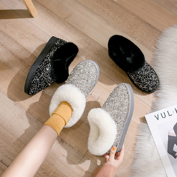 NOU Cizme de iarnă de damă moderne cu efect strălucitor în negru și argintiu