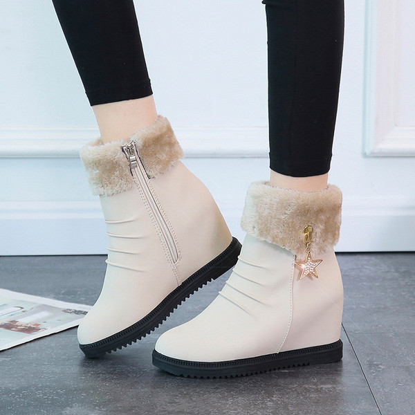 Cizme casual de damă cu platformă, cu căptușeală moale în alb și negru