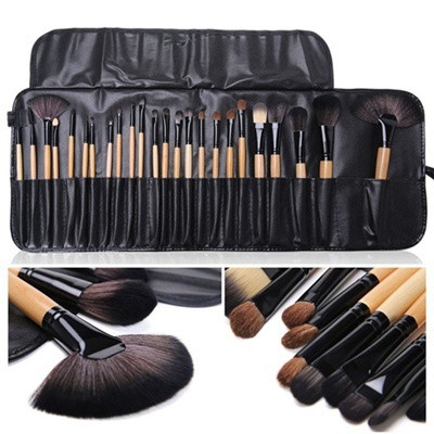 Set of 24 makeup brushes + storage case in black, pink and beige