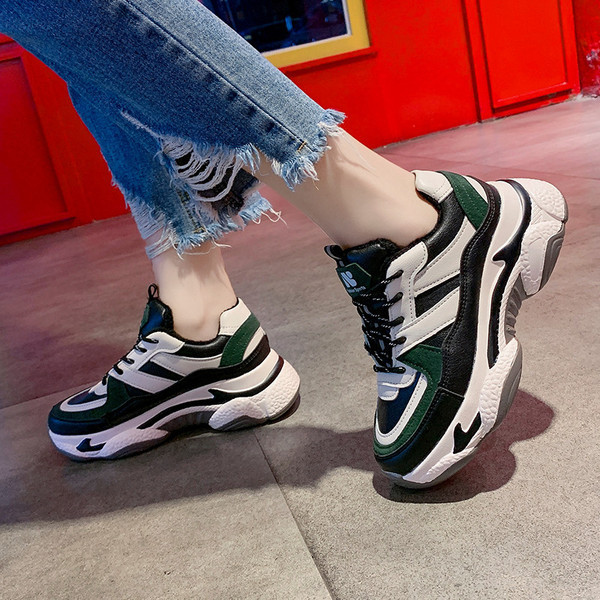 Tenisi casual dama cu talpa aspra si sireturi in doua culori