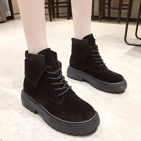 Cizme casual de dama din piele intoarsa in negru si maro