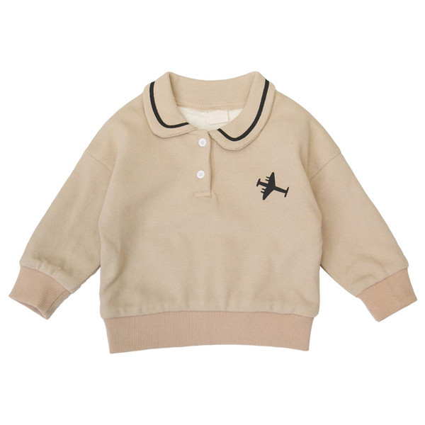 Model nou de bluză pentru copii de zi cu zi cu guler și nasturi în verde și bej