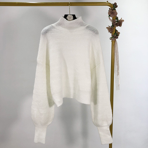 Pulover scurt cu guler polo și mâneci lungi în alb și albastru