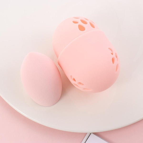 Burete cosmetic pentru aplicarea ușoară a fondului de ten + suport de depozitare în verde și roz