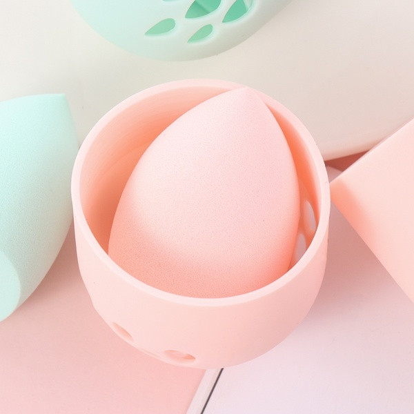 Burete cosmetic pentru aplicarea ușoară a fondului de ten + suport de depozitare în verde și roz