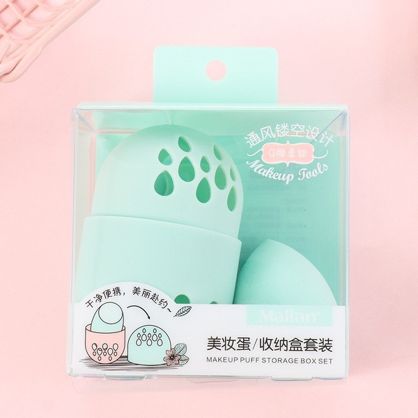 Burete cosmetic pentru aplicarea ușoară a fondului de ten + suport de depozitare în verde și roz