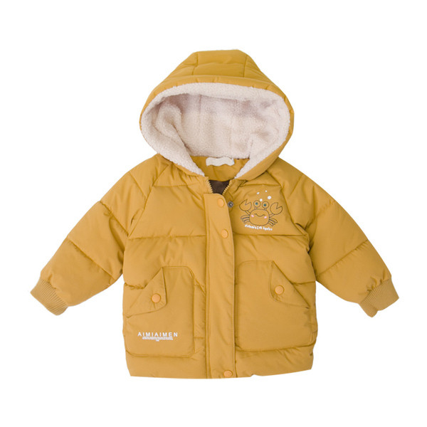 Geaca de iarna pentru copii moderna pentru baieti cu gluga in negru si galben