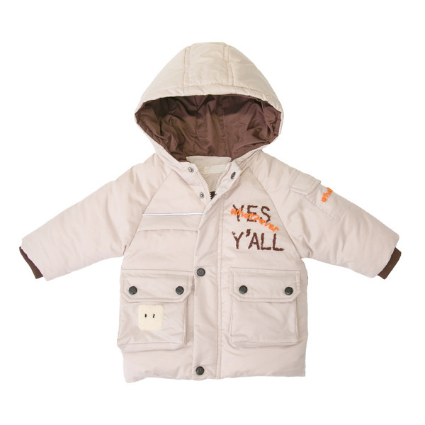 Geaca de iarna pentru copii model nou cu gluga si buzunare pentru baieti in negru si bej