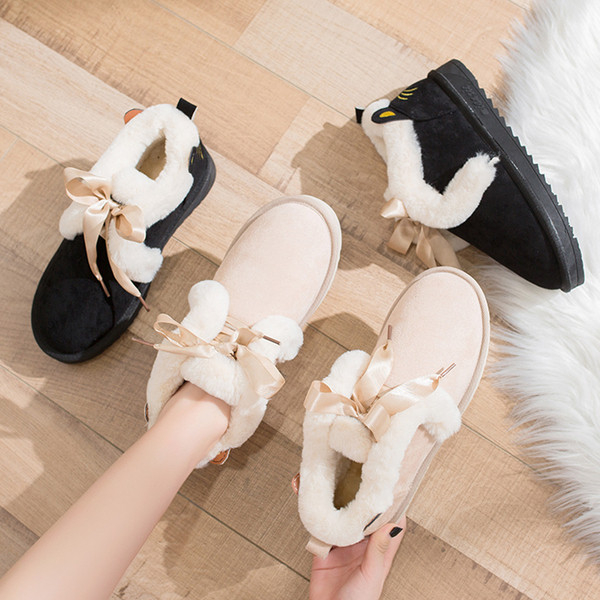 Cizme de iarna dama cu broderie in negru si bej