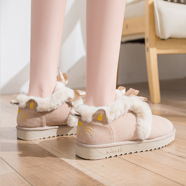 Cizme de iarna dama cu broderie in negru si bej