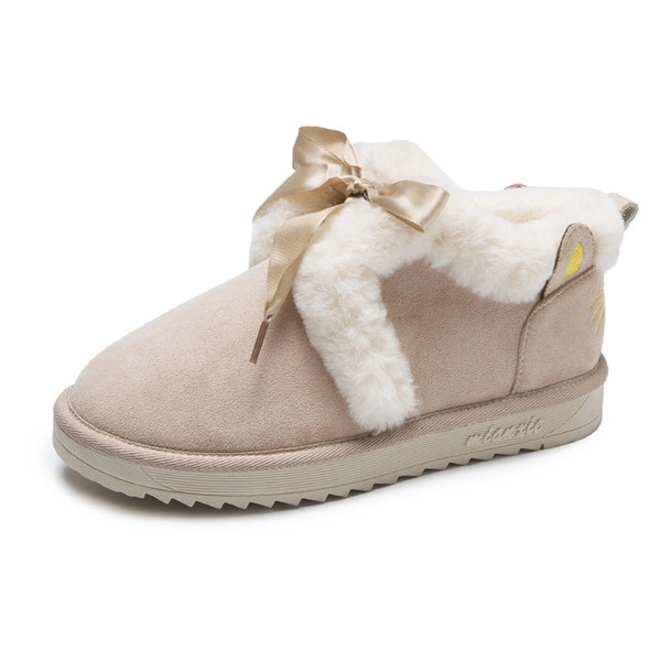 Cizme de iarna dama cu broderie in negru si bej