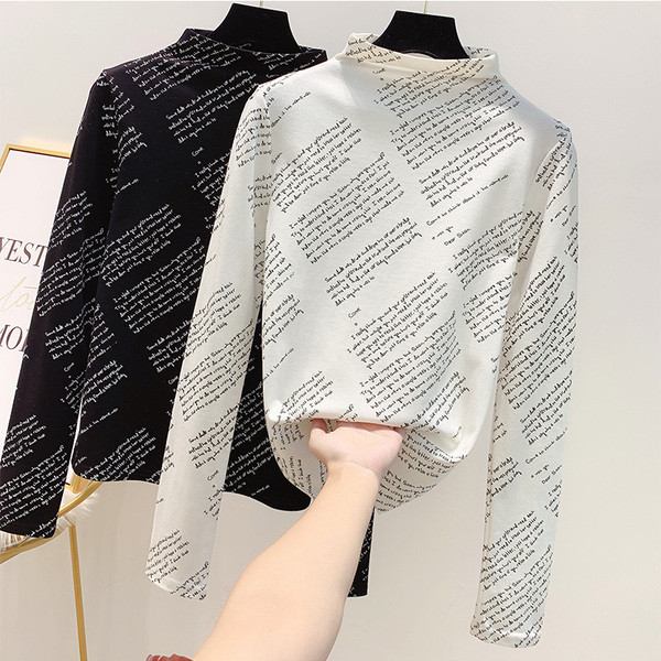 Bluză de damă modernă cu guler polo în alb și negru